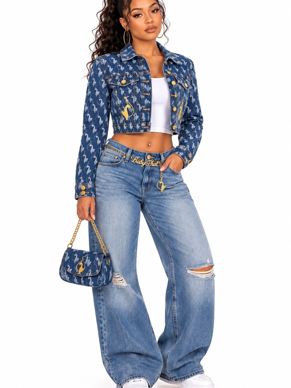 Baby Phat Cropped Logo Denim Jacket